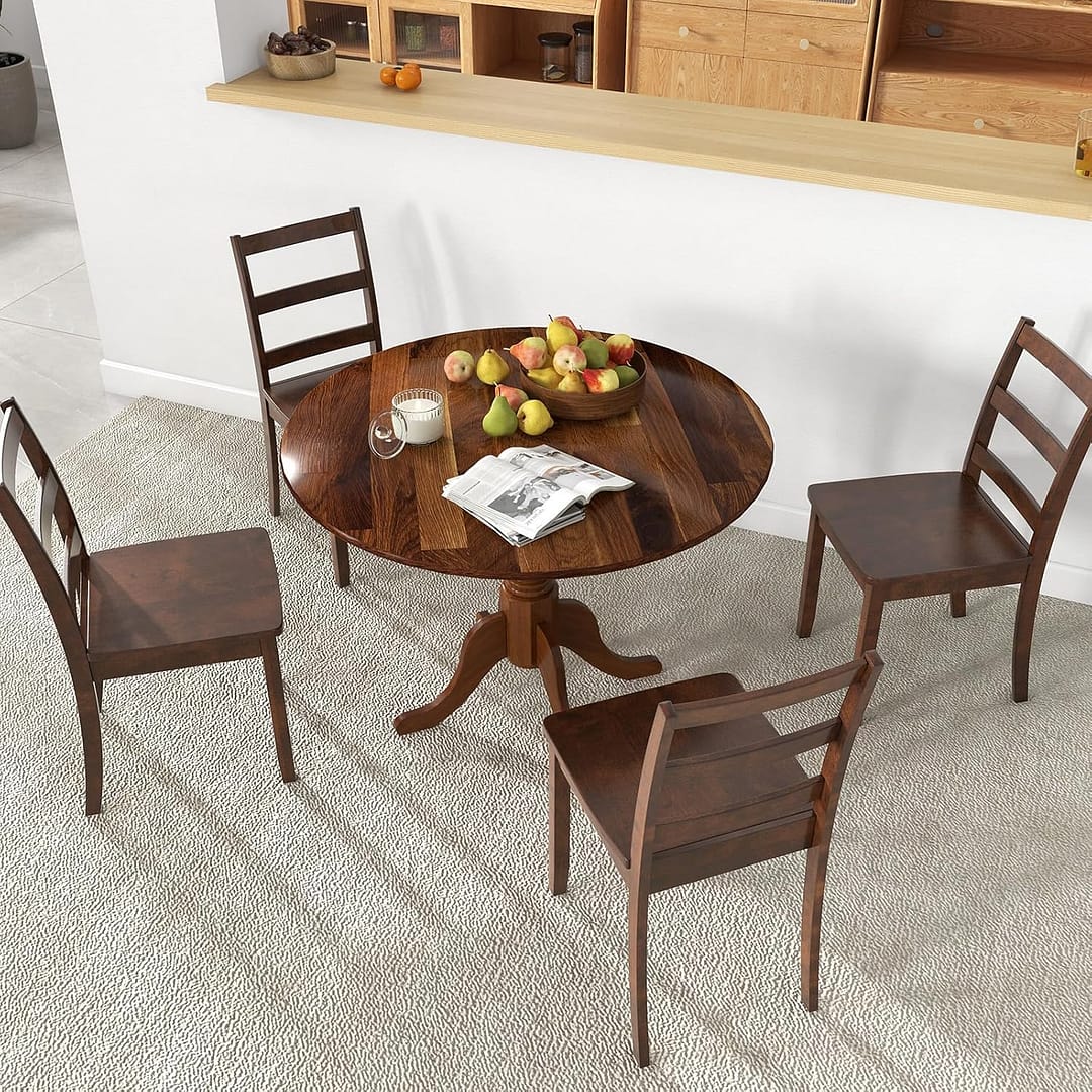 Giantex Round Dining Table, 39″ D X 29″ H, Rubber Wood Pedestal Table W/Round Tabletop & Curved Trestle Legs, 4-Person Dinner Table for Kitchen, Dining Room, Restaurant (Walnut)