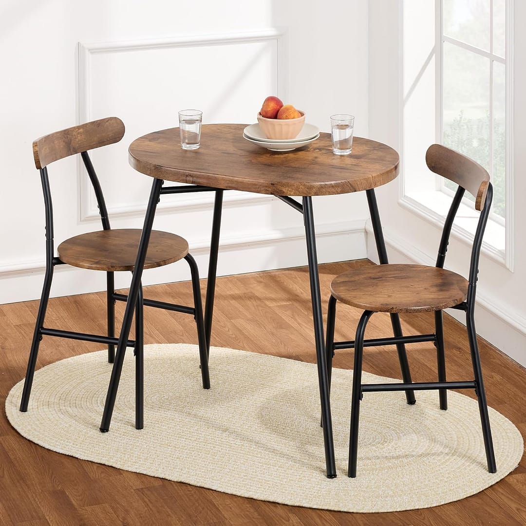 Best Choice Products 3-Piece Modern Oval Dining Table Set, Small Kitchen Dinette w/ 2 Chairs, Metal Frame, Curved Backrests - Medium Brown/Black