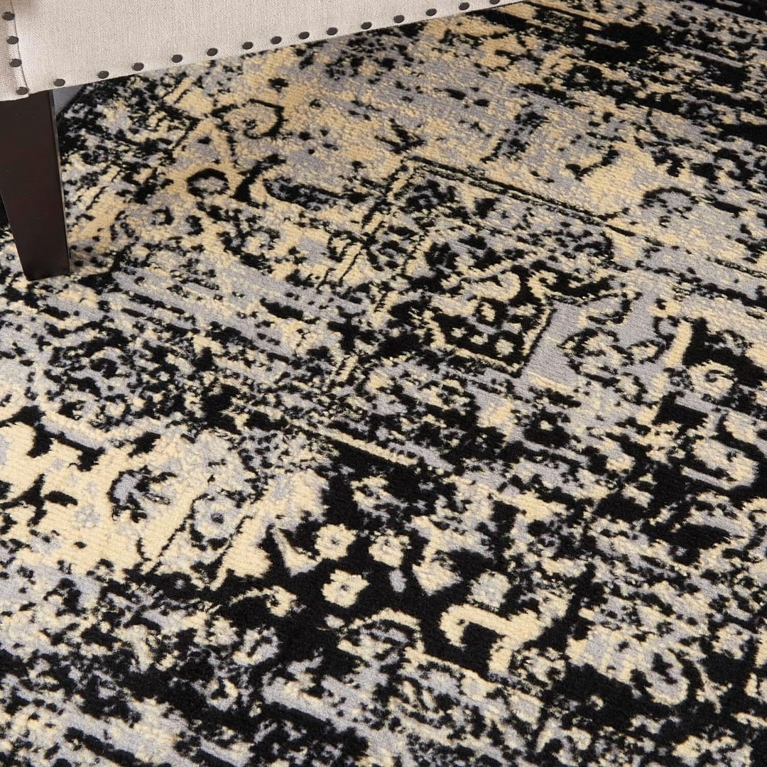 Nourison Grafix Traditional Black 7′ x 10′ Area Rug, Easy Clean, Non Shedding, Bed Room, Living Room, Dining Room, Kitchen (7×10)