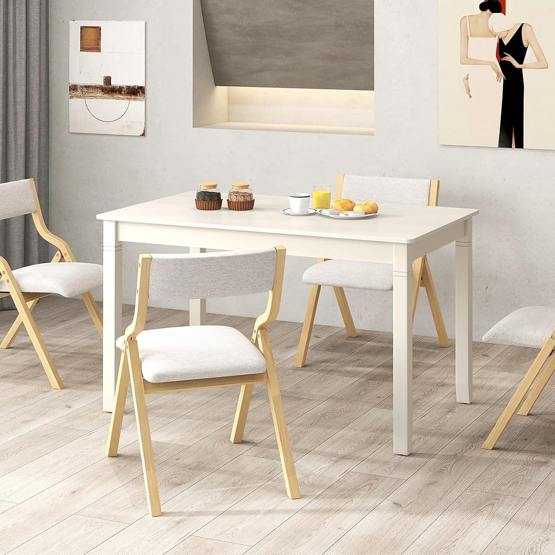 Giantex Dining Table for 4 People, 48 x 29 Kitchen Table with Wood Legs, Rectangular Dinner Table for Small Space, Apartment, Living Room, Dinette Table, Load 330 Lbs, Dining Room Table (White)