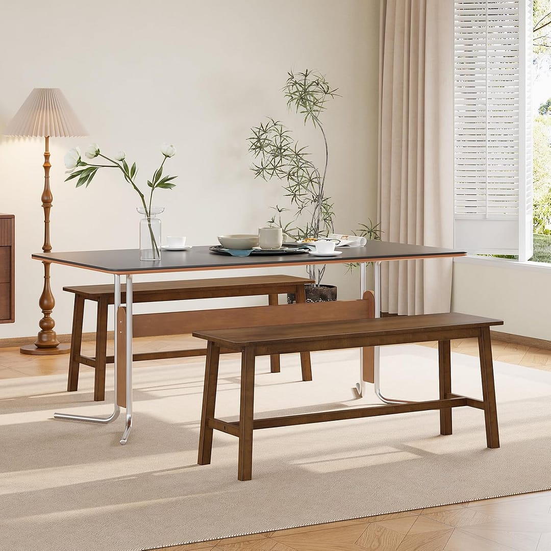HOOBRO 39.3” Bamboo Dining Bench, Farmhouse Kitchen Table Bench, Kitchen & Living Room Furniture, Easy to Assemble, Sturdy and Stable, Mocha MA03CD01G2
