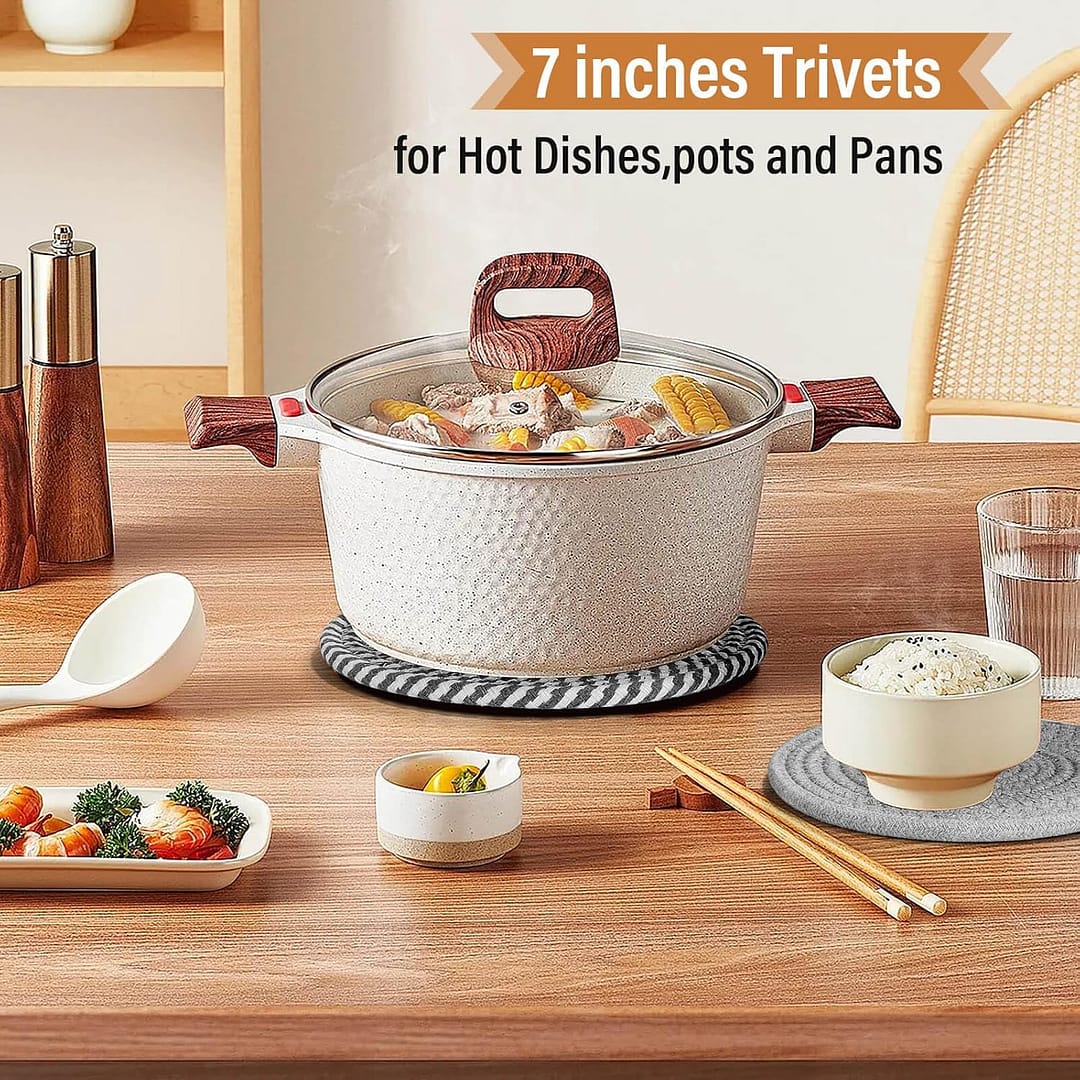 Trivet Mats Set for Hot Dishes, 5 Heat Resistant Pot Holders Kitchen Counter, Table, Home Essentials, Anti Stain Hot Pads Plate Mats for Hot pots and Pans, 7 Inches