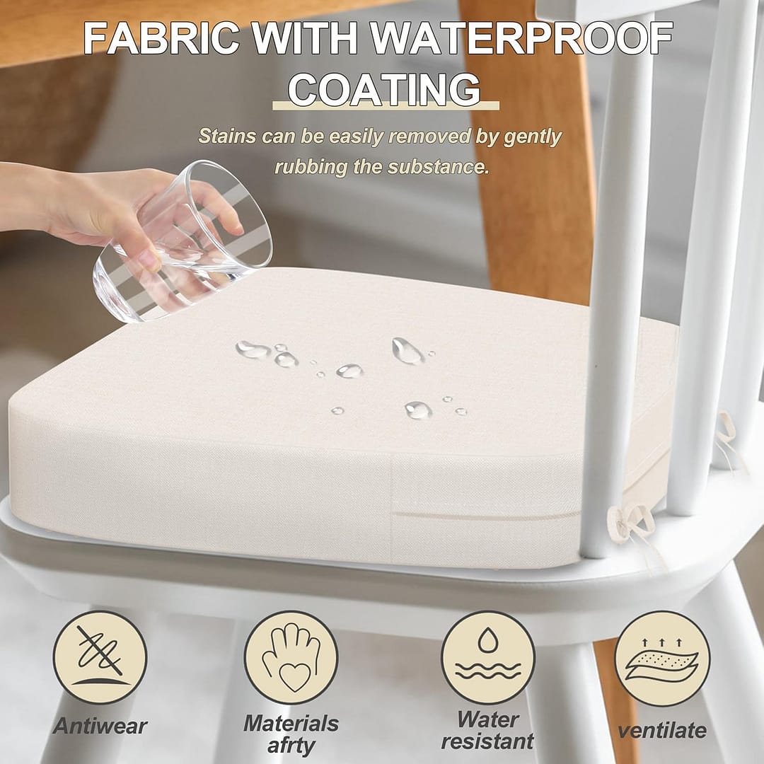 17” x 16” x 2.5″Thick Chair Cushions for Dining Chairs, 6 Pack WaterProof Easy Clean Kitchen Chair Pads with Ties and Non-Slip Backing – 30D High Elastic Foam Soft Kitchen Chair Cushions