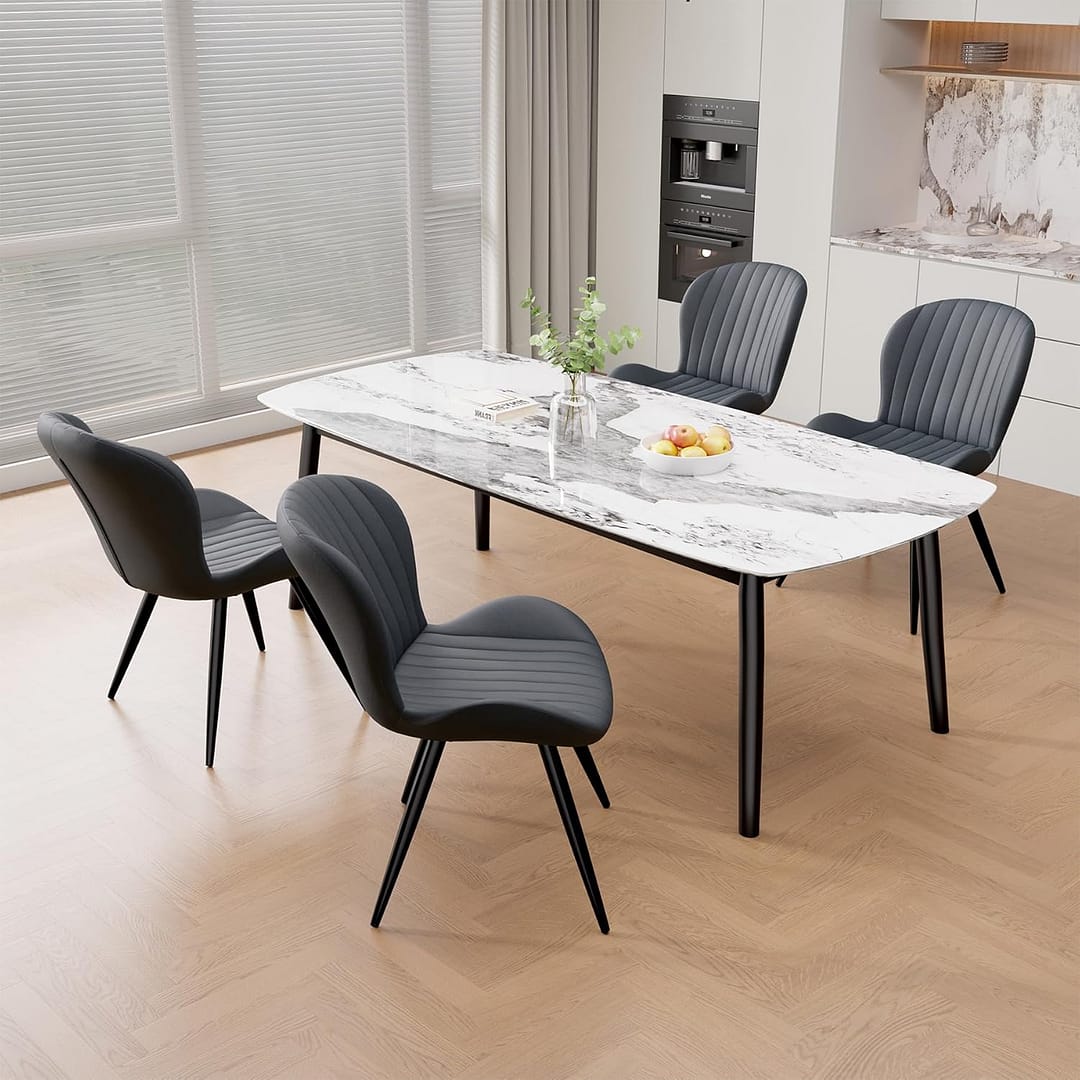 Dining Chairs Set of 4, Modern Dining Room Chairs Comfy Backrest Thick Upholstered Kitchen Chairs 19IN Height with Metal Legs Dark Grey