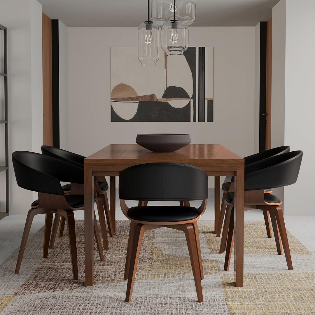 SIMPLIHOME Lowell Dining Chair in Black Vegan Faux Leather, 21.1 x 20.5 x 30.3 inches, Bentwood Frame, Modern Curved Design for Dining Room