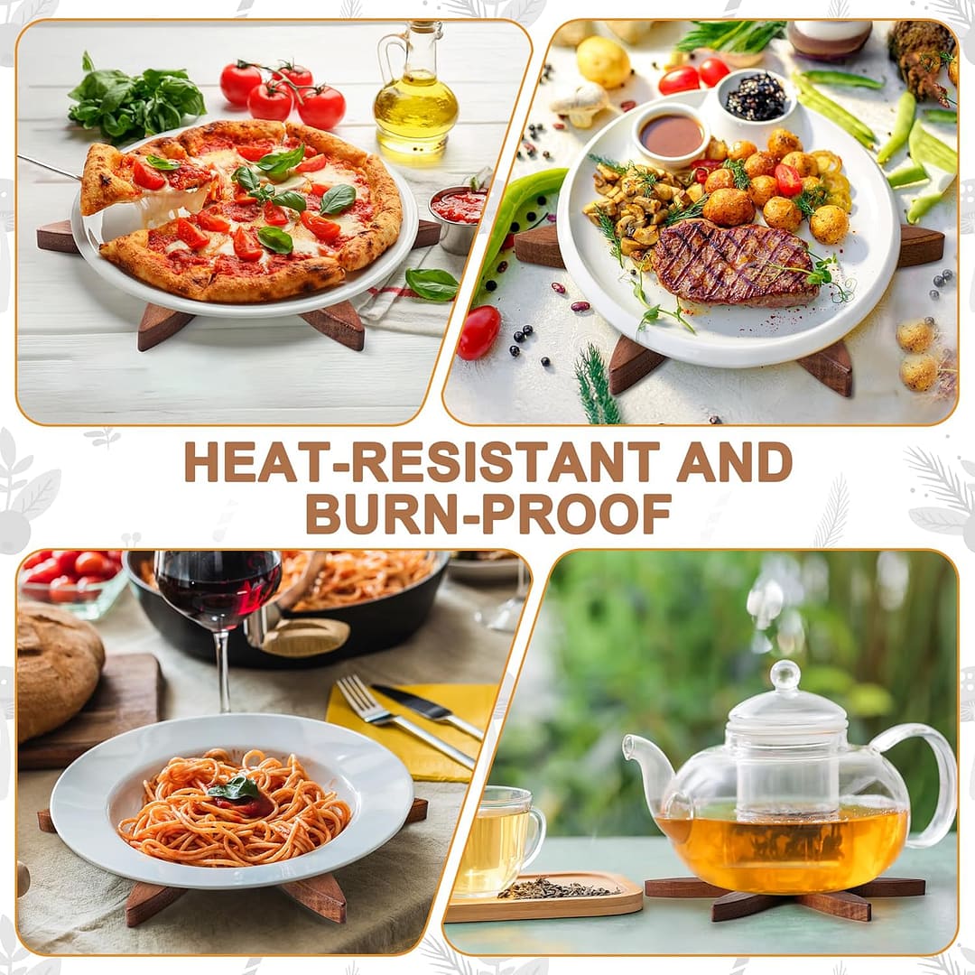 Tree Trivet Set – Foldable Wooden Tree Trivets for Hot Dishes, Set of 4 Heat-Resistant Coasters with Stand, Decorative Wooden Trivet Tree for Kitchen and Dining