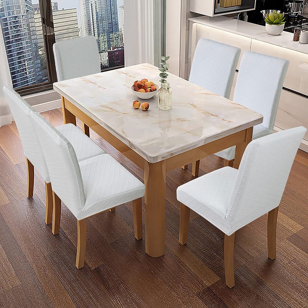 Genina Waterproof Chair Covers for Dining Room Dining Chair Covers Kitchen Parsons Chair Covers (White, 6 PCS)
