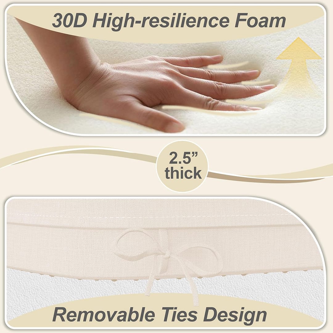 17” x 16” x 2.5″Thick Chair Cushions for Dining Chairs, 6 Pack WaterProof Easy Clean Kitchen Chair Pads with Ties and Non-Slip Backing – 30D High Elastic Foam Soft Kitchen Chair Cushions