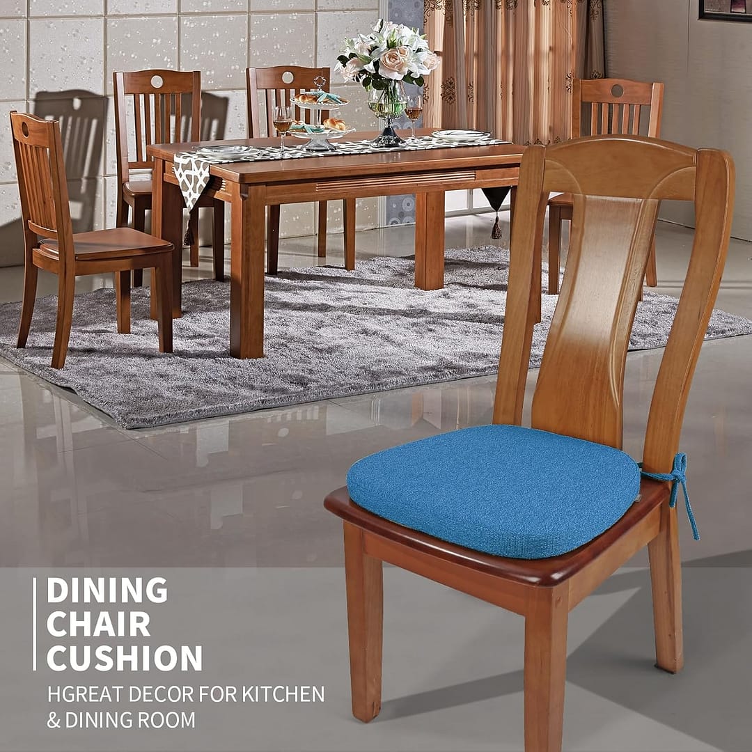 SINOSSO 1 Pack Memory Foam Chair Cushions for Dining Chair, Friendly Woven Fabric 16″ U-Shape Comfortable Kitchen Chair Pad, Removable Slip Resistant Seat Cushion (1 Piece, Blue)