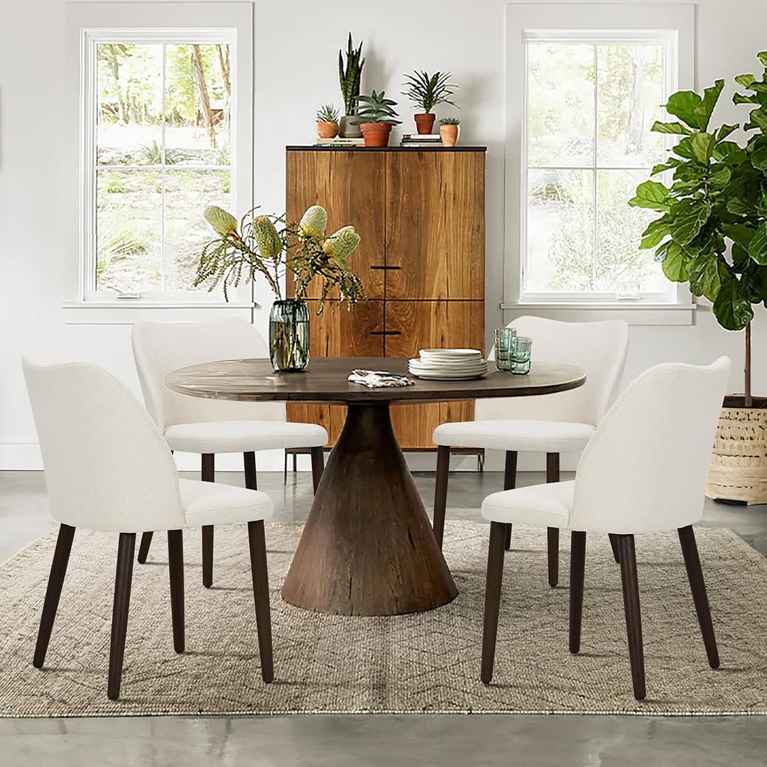 COLAMY Upholstered Dining Chairs Set of 2, Modern Fabric Dining Room Kitchen Side Chair with Padded Seat and Wood Legs for Restaurant/Cafe, Beige