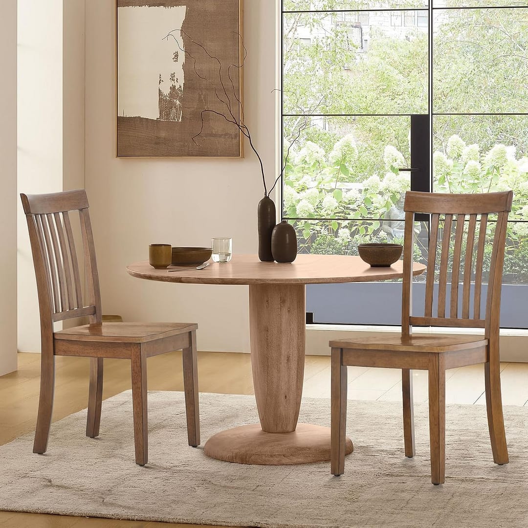 COLAMY Wooden Dining Room Chairs Set of 2, Spindle High Back Windsor Kitchen Side Chair, Farmhouse Dining Chairs for Kitchen, Dining Room, Light Brown