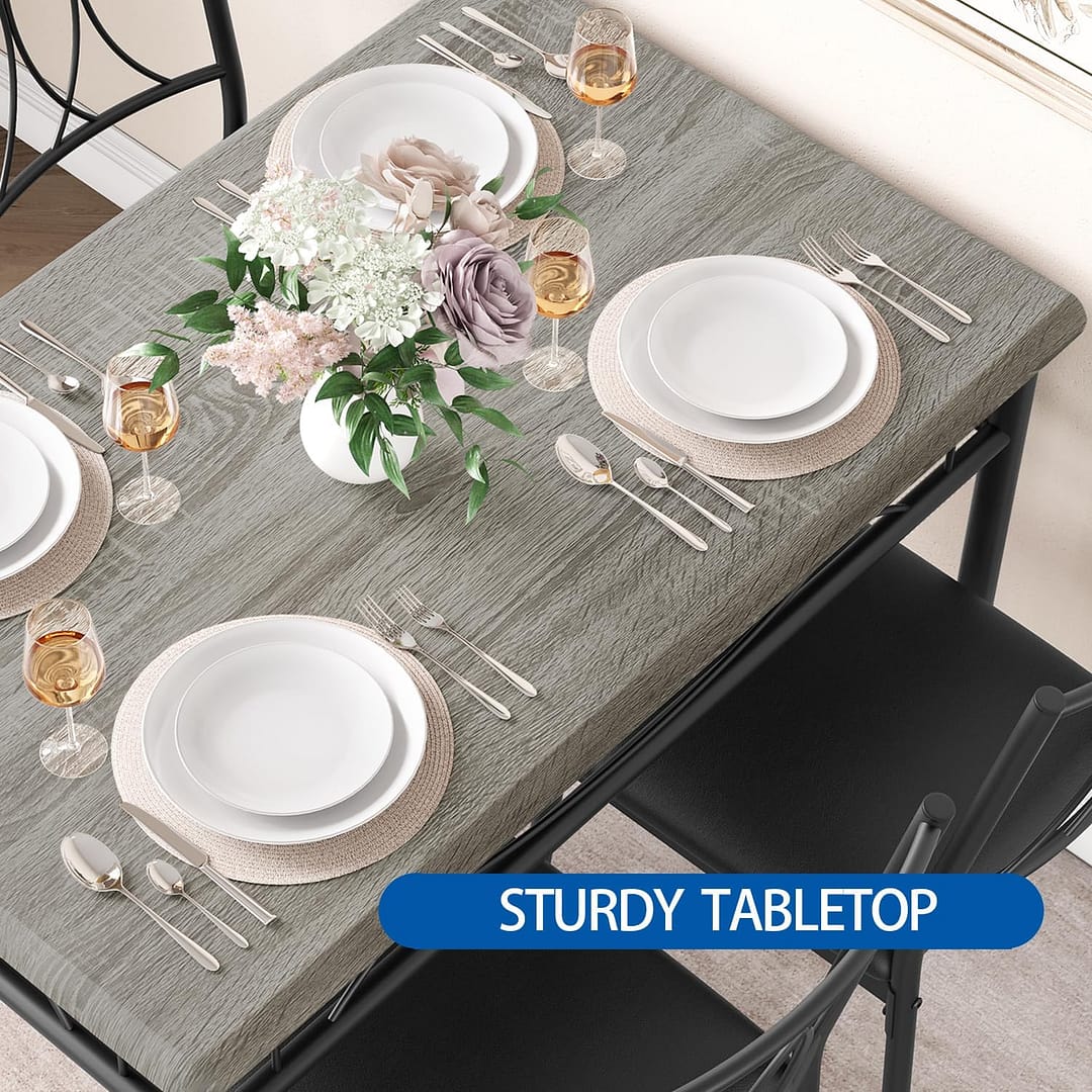 IDEALHOUSE Dining Table Set for 4, Kitchen Table and Chairs Set for 4, Rectangular Kitchen Table Set, 5 Piece Small Dining Table Set with Upholstered Chairs for Apartment, Small Space, Retro Gray