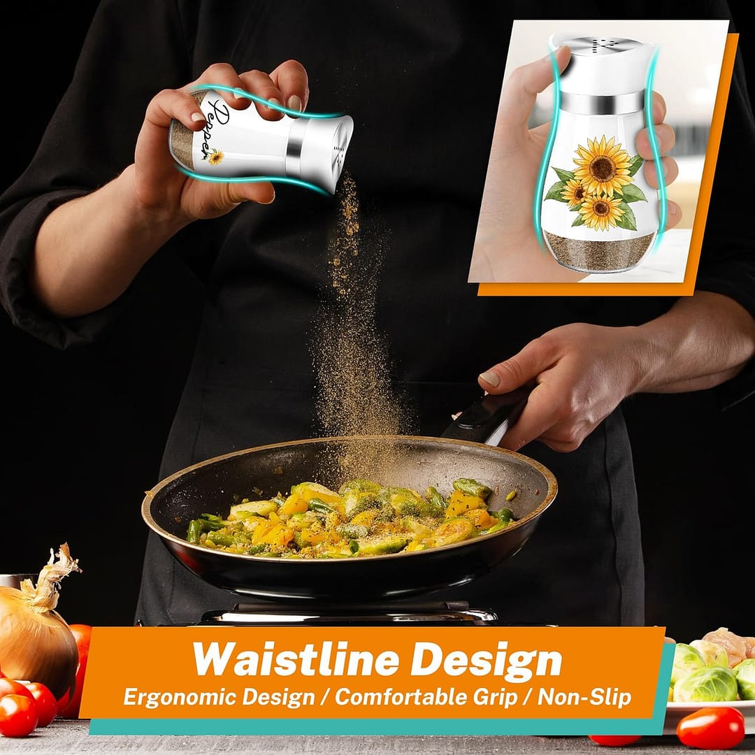 Sunflower Salt and Pepper Shakers Set – 4oz Farmhouse Cute Kitchen Decor and Accessories Sunflower Gifts for Salt Shakers Glass Cooking Table,Housewarming,Thanksgiving,Christmas