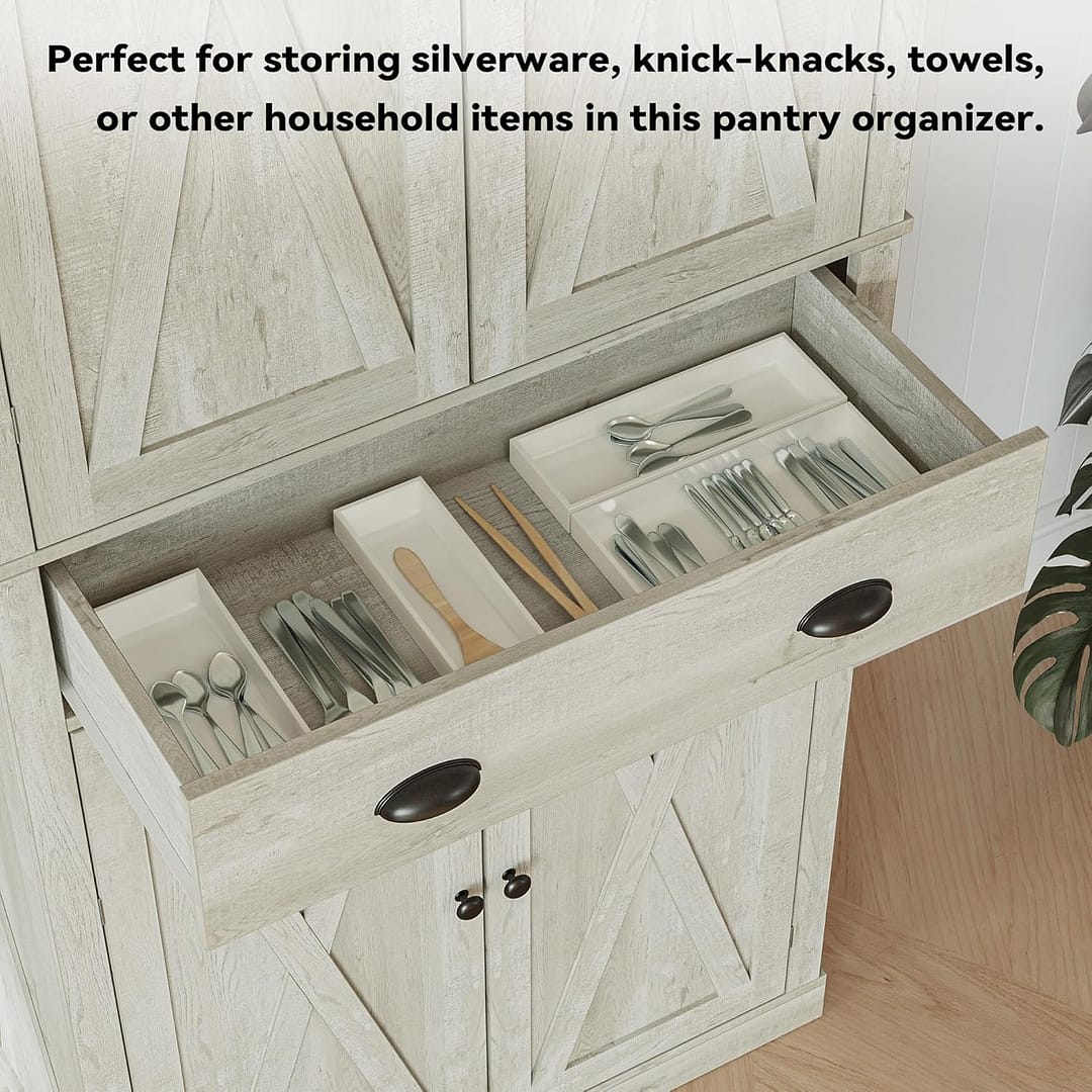 IRONCK Kitchen Pantry Storage Cabinet 83.9″ H, with Barn Doors, Drawer, 4 Adjustable Shelves, Freestanding Cupboard for Dining Room Living Room, Laundry, Rustic Maple