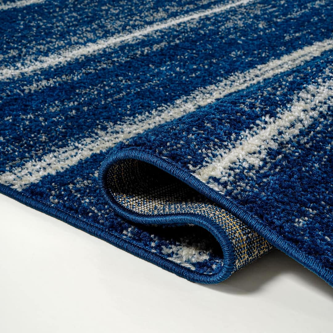 JONATHAN Y MOH201C-5 Williamsburg Minimalist Stripe Area Rug, Contemporary, Modern, Bohemian, Scandinavian, Rustic for Living Room, Dining Room, Bedroom, Kitchen, Navy/Cream, 5 X 8