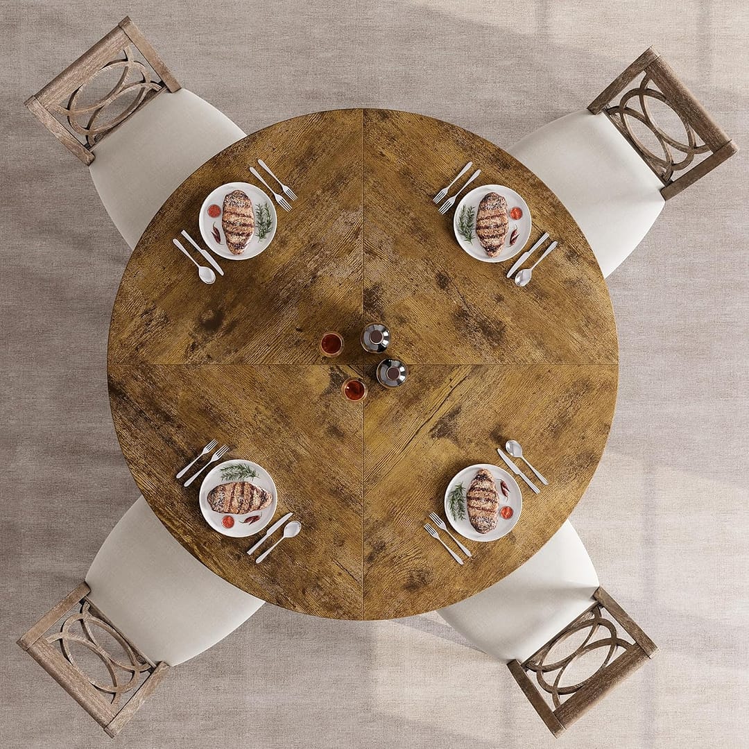 GAOMON Round Dining Table, 47 Inch Round Dinner Table for 4, Industrial Kitchen Table with Wooden Top and Metal Base for Home Dining Room or Living Room – Rustic Brown(Only Table)