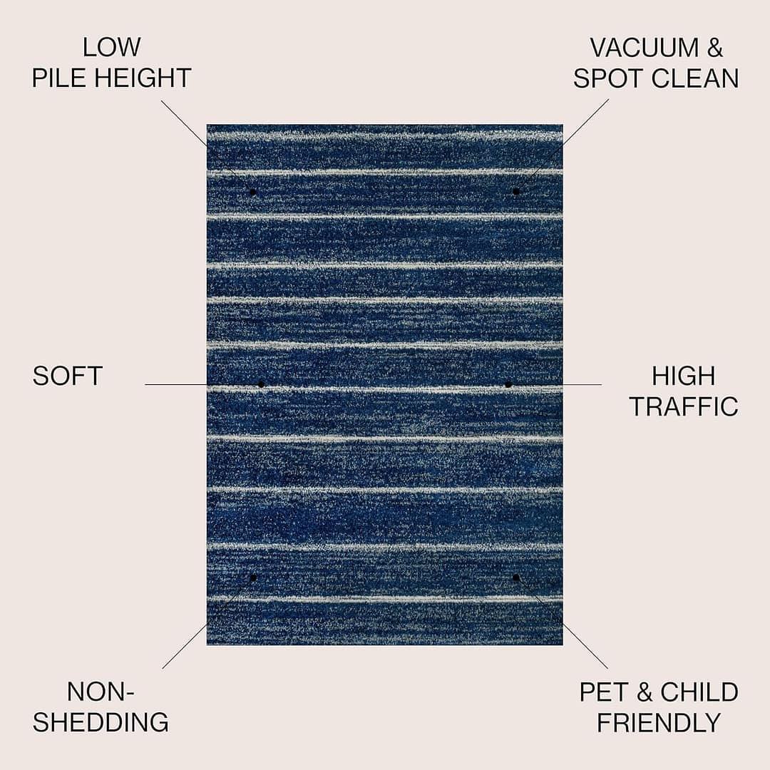 JONATHAN Y MOH201C-5 Williamsburg Minimalist Stripe Area Rug, Contemporary, Modern, Bohemian, Scandinavian, Rustic for Living Room, Dining Room, Bedroom, Kitchen, Navy/Cream, 5 X 8