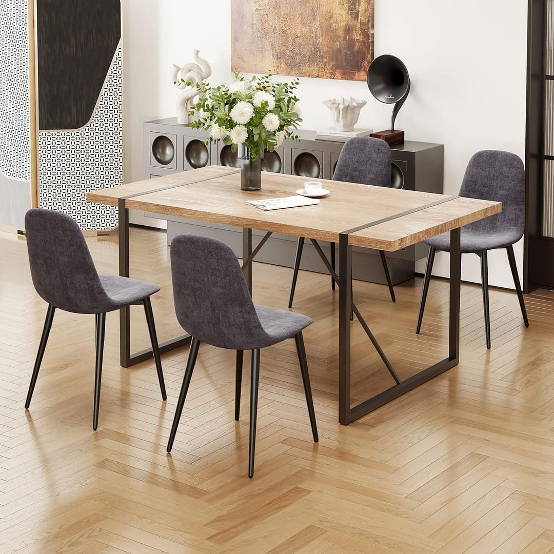 55” Kitchen Table,Dinner Table for 4-6, Kitchen & Dining Room Tables,Wood Dining Table with Metal Legs for Living Room & Dining Room