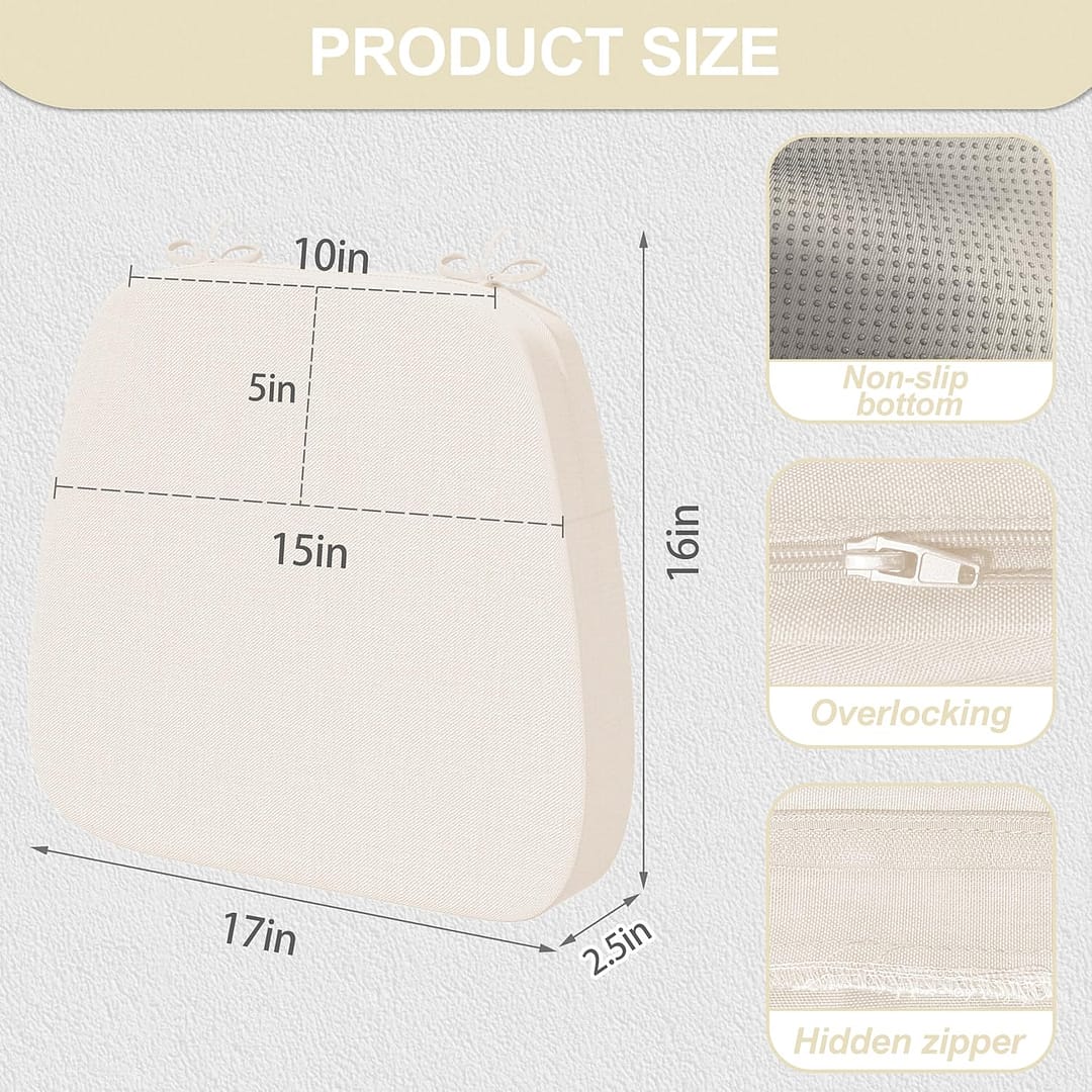 17” x 16” x 2.5″Thick Chair Cushions for Dining Chairs, 6 Pack WaterProof Easy Clean Kitchen Chair Pads with Ties and Non-Slip Backing – 30D High Elastic Foam Soft Kitchen Chair Cushions