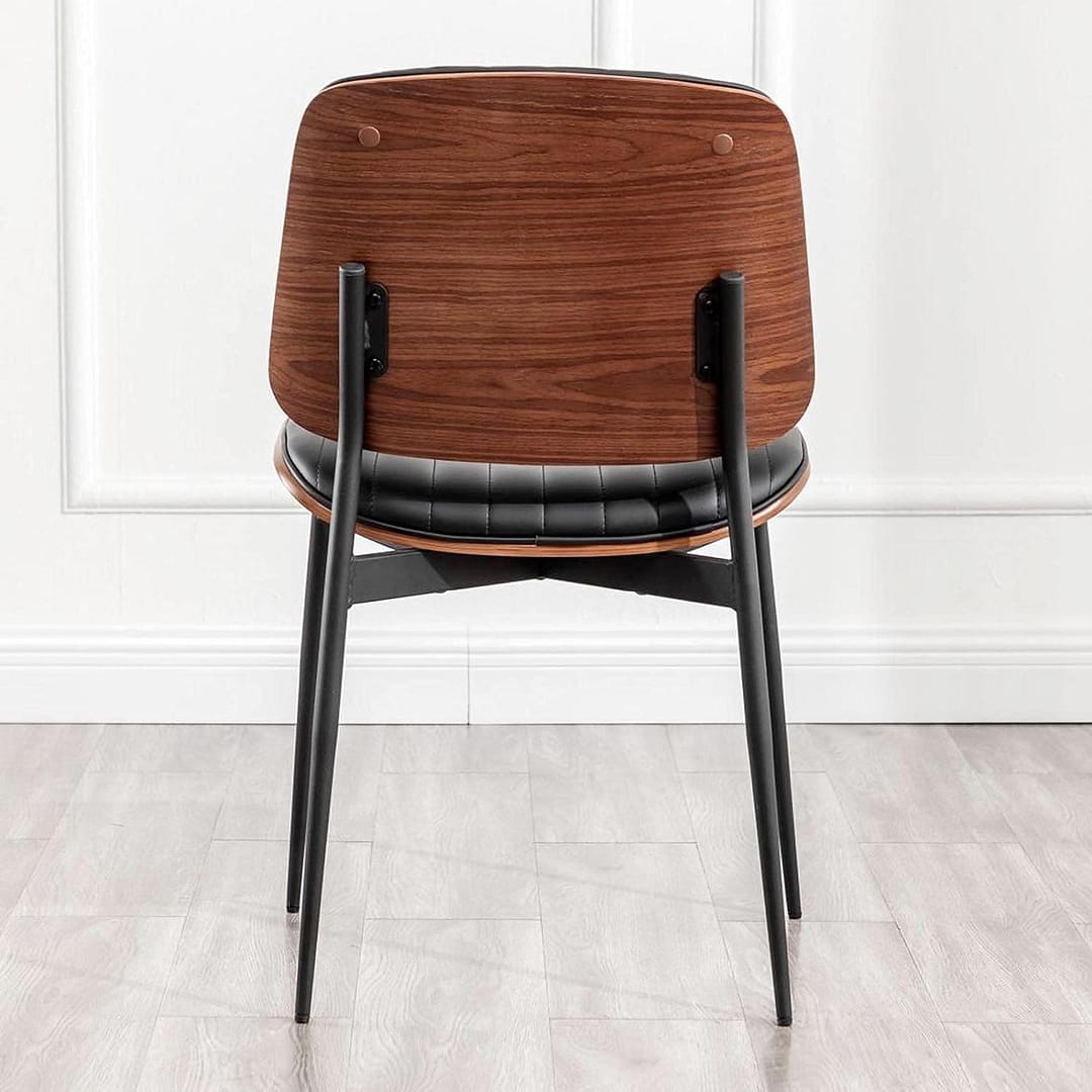 LUNLING Mid Century Modern Retro Faux Leather Dining Chairs Set of 4 with Walnut Bentwood Upholstered Seat Metal Legs Adjustable Foot (Black)