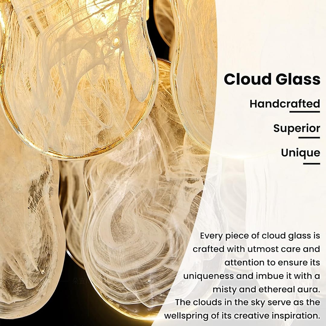 Gold Modern Crystal Chandeliers 16.4in 2 Tier Pendant Light Fixtures 6-Light Round Cloud Glass Chandelier White and Gold Hanging Lighting for Dining Living Room Kitchen Island Bedroom Hallway