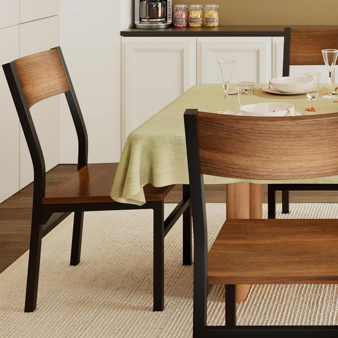 Feonase Dining Chairs Set of 6, Modern Kitchen Chairs with Ergonomic Backrest, MDF Board and Metal Legs, for Dining Room, Kitchen and Living Room, Easy Assembly, Walnut