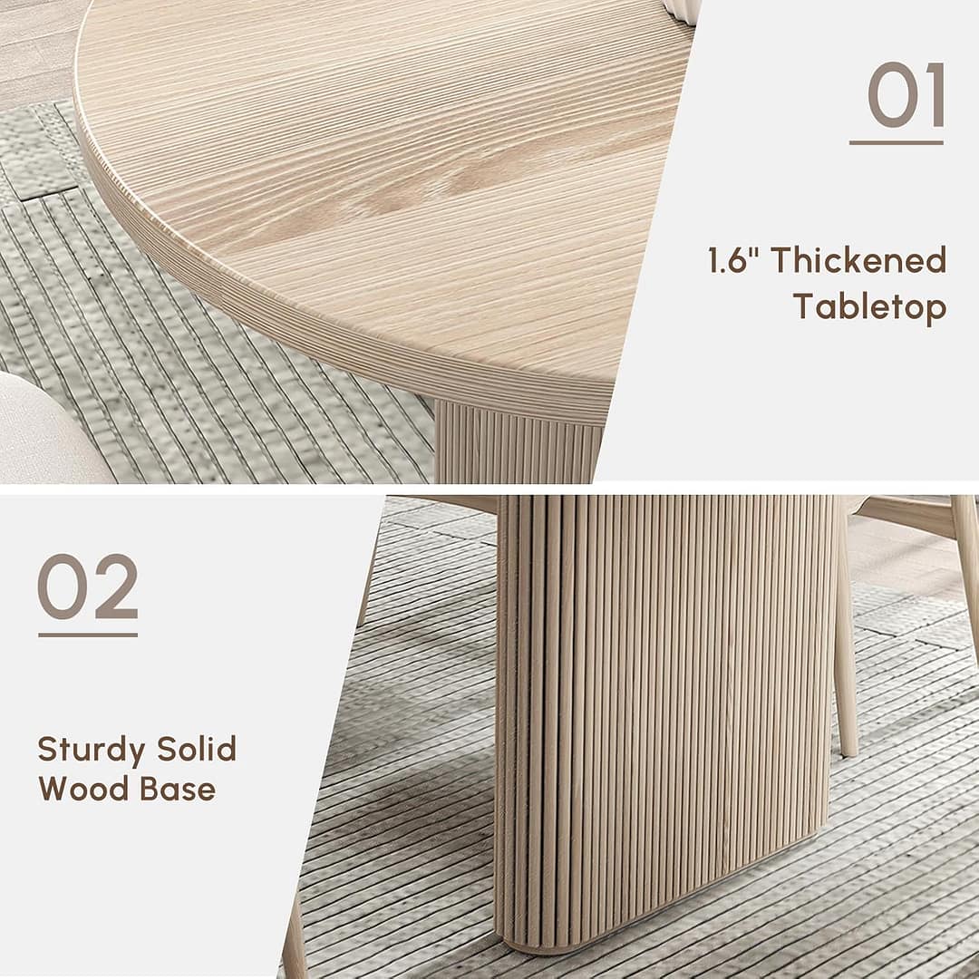 homary Oval Dining Table for 4-6, 63″-79″ Extendable Kitchen Table, Japandi Wooden Dining Room Table with Pedestal Base