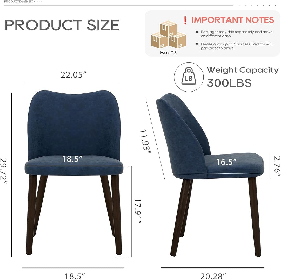 COLAMY Upholstered Dining Chairs Set of 6, Modern PU Leather Dining Room Kitchen Side Chair with Padded Seat and Wood Legs Restaurant/Cafe, Blue