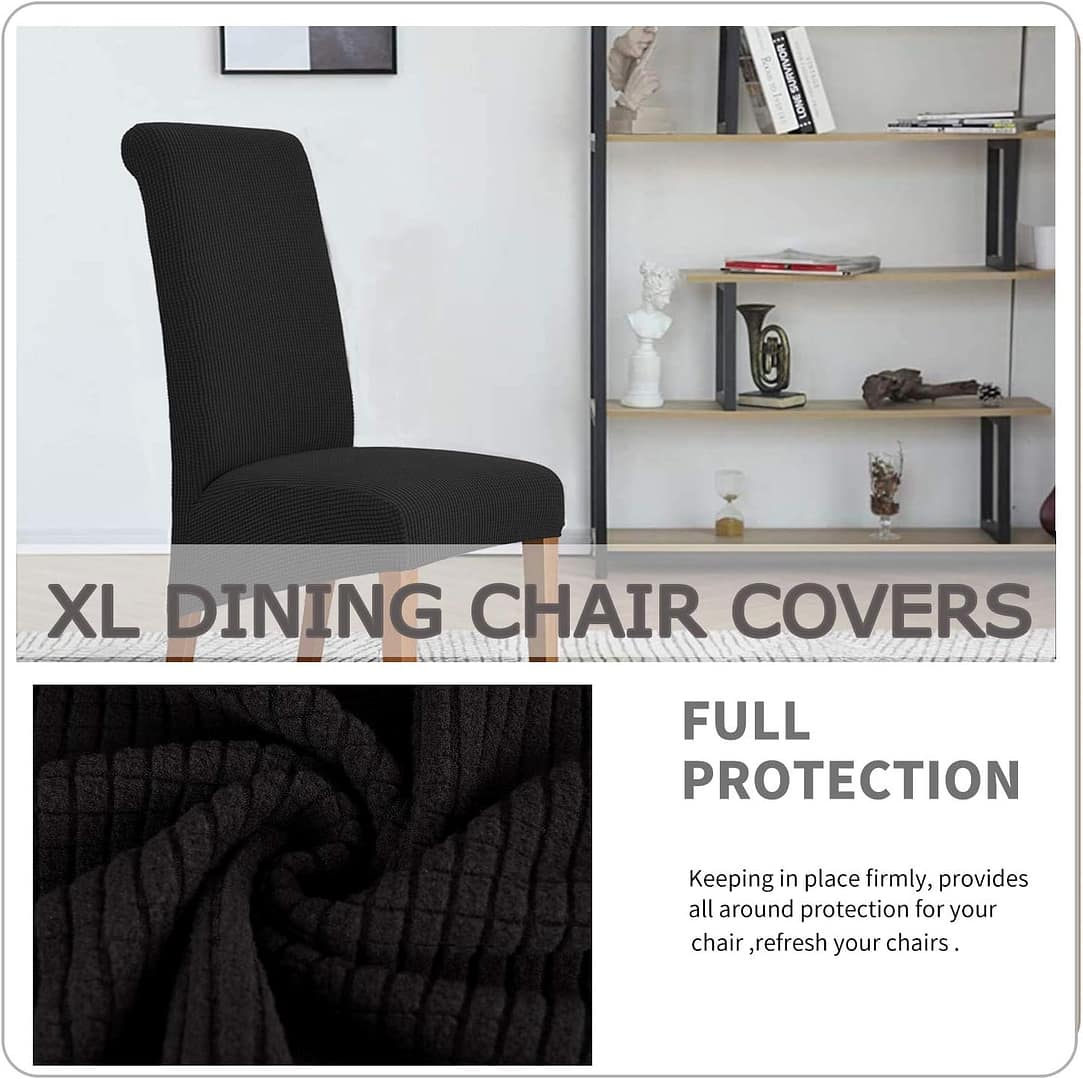Deisy Dee Stretch XL/Oversized Soft Spandex Extra Large Dining Room Chair Covers for Kitchen DiningRemovable Washable Chair Protectors Slipcovers (Black, 4)