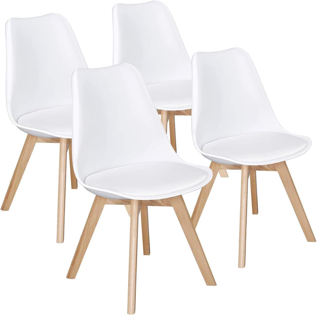 Yaheetech Dining Chairs Set of 4 Accent Chair with Beech Wood Legs, White, 4PCS