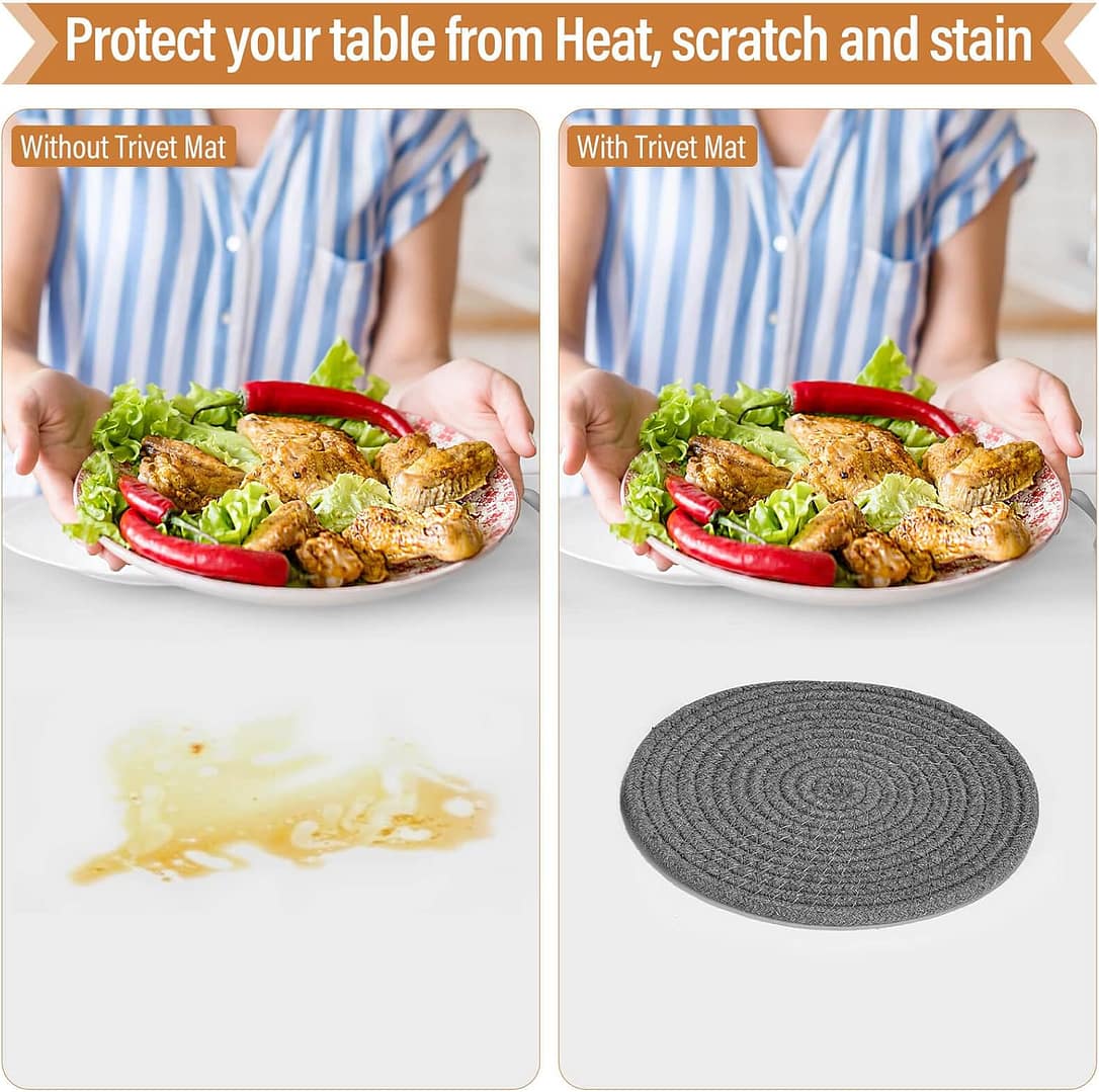 Trivet Mats Set for Hot Dishes, 5 Heat Resistant Pot Holders Kitchen Counter, Table, Home Essentials, Anti Stain Hot Pads Plate Mats for Hot pots and Pans, 7 Inches
