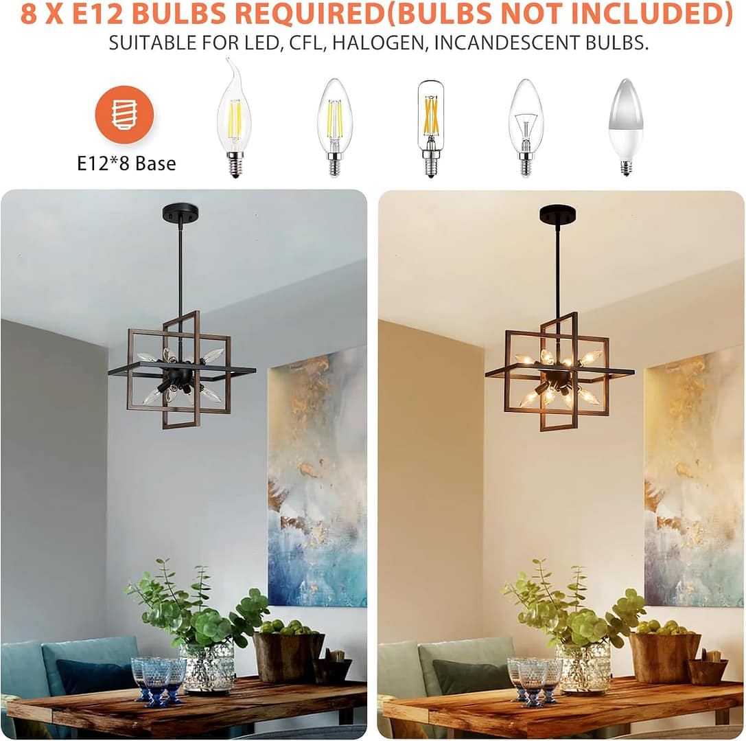 Geometric Pendant Light Farmhouse Chandelier for Dining Room 8 Lights Modern Rustic Ceiling Light Fixture for Kitchen Island Living Room Bedroom Hallway