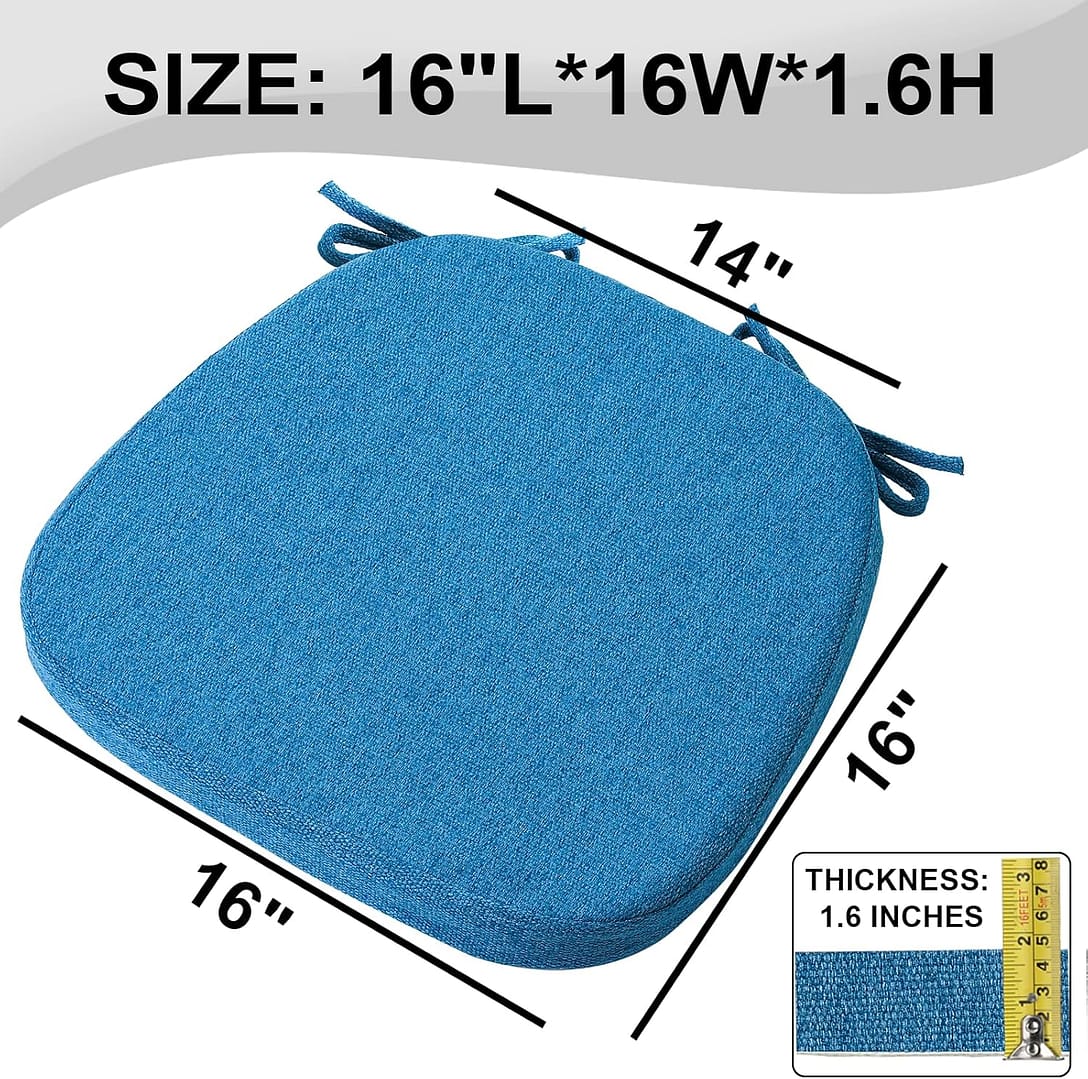 SINOSSO 1 Pack Memory Foam Chair Cushions for Dining Chair, Friendly Woven Fabric 16″ U-Shape Comfortable Kitchen Chair Pad, Removable Slip Resistant Seat Cushion (1 Piece, Blue)