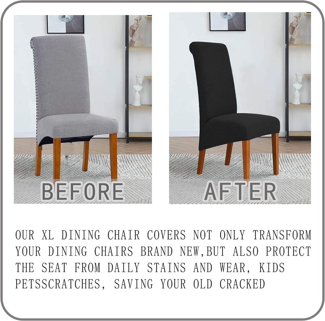 Deisy Dee Stretch XL/Oversized Soft Spandex Extra Large Dining Room Chair Covers for Kitchen DiningRemovable Washable Chair Protectors Slipcovers (Black, 4)