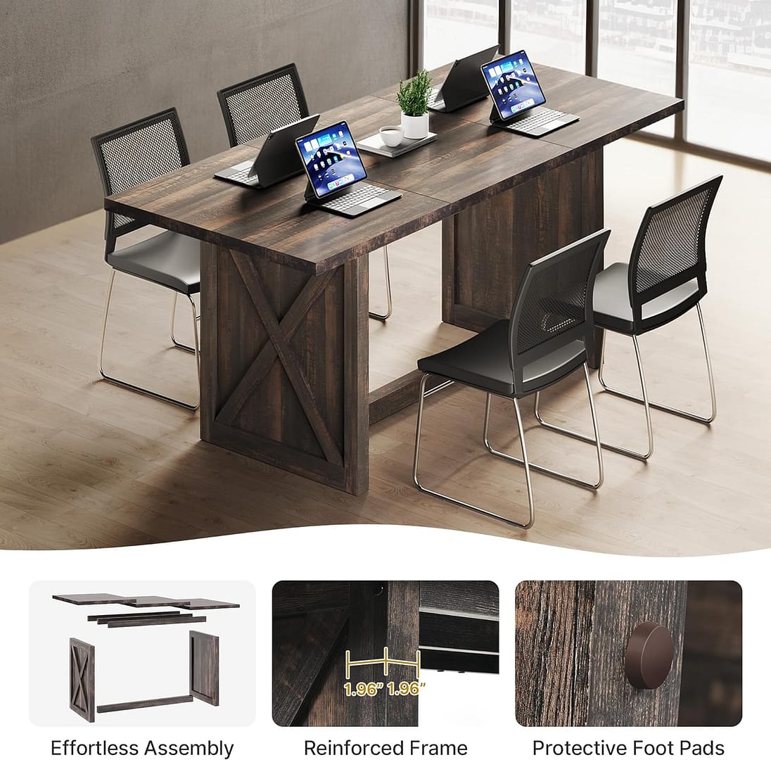 YITAHOME 70.8″ Large Farmhouse Dining Table for 6 to 8 People, Rustic Style Wood Dinner Table, Rectangular Dining Table for Kitchen, Dining Room & Living Room