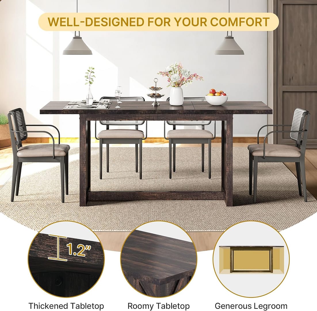 YITAHOME 70.8″ Large Farmhouse Dining Table for 6 to 8 People, Rustic Style Wood Dinner Table, Rectangular Dining Table for Kitchen, Dining Room & Living Room