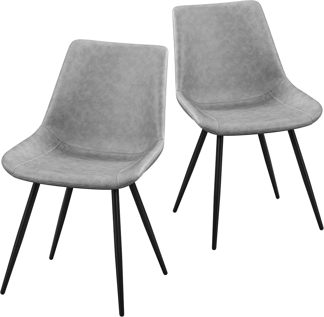 Yaheetech Dining Chairs Set of 2 Faux Leather Mid Century Kitchen Chairs with Metal Legs for Dining Room Kitchen, Grey