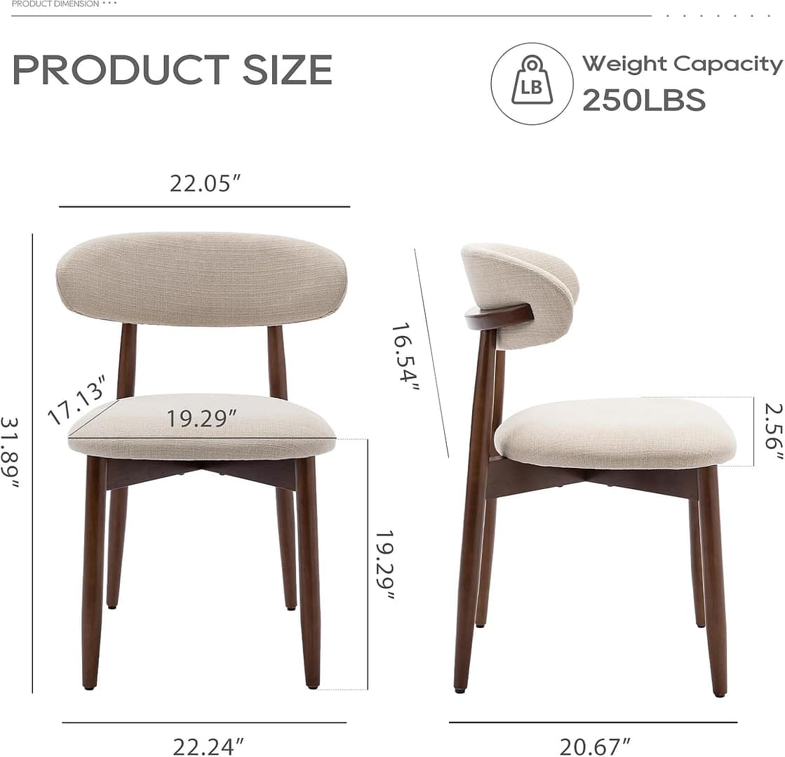 COLAMY Wooden Dining Chairs Set of 4, Modern Fabric Upholstered Kitchen Side Chairs, Farmhouse Dining Room Chair with Foot Pegs, Beige