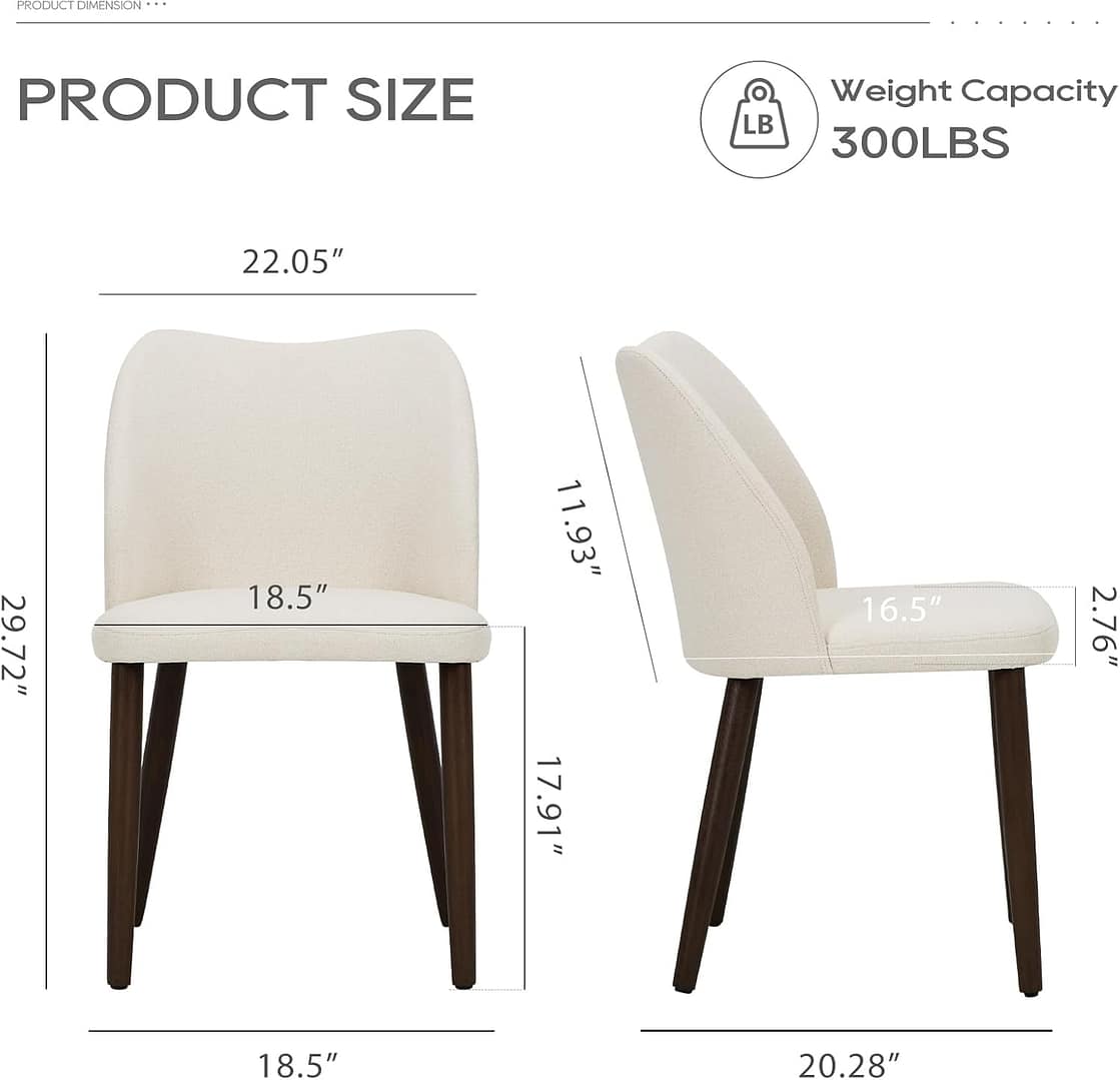 COLAMY Upholstered Dining Chairs Set of 2, Modern Fabric Dining Room Kitchen Side Chair with Padded Seat and Wood Legs for Restaurant/Cafe, Beige