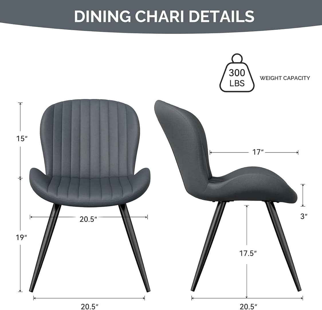 Dining Chairs Set of 4, Modern Dining Room Chairs Comfy Backrest Thick Upholstered Kitchen Chairs 19IN Height with Metal Legs Dark Grey