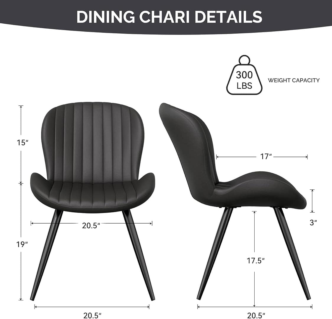 Dining Chairs Set of 2, Modern Dining Room Chairs Comfy Backrest Thick Upholstered Kitchen Chairs 19IN Height with Metal Legs Black