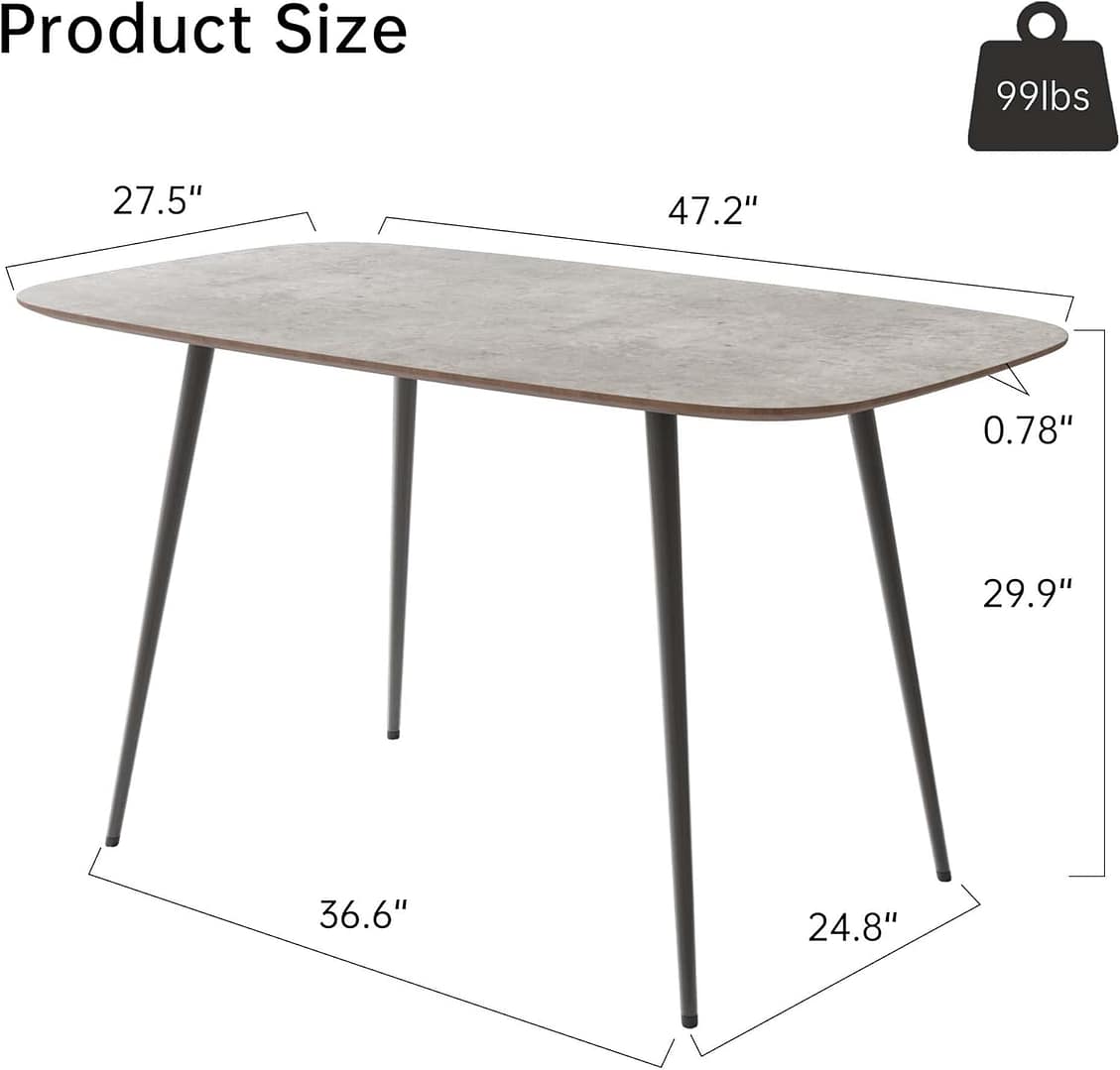 47.2” Dining Table Set for 4,Modern Wood Dining Table,Leather Dining Chairs 4,Table and Chairs Set of 4,Ideal for Kitchen Dining Room (Gray Table + 4 Gray Chairs, 47.2″)