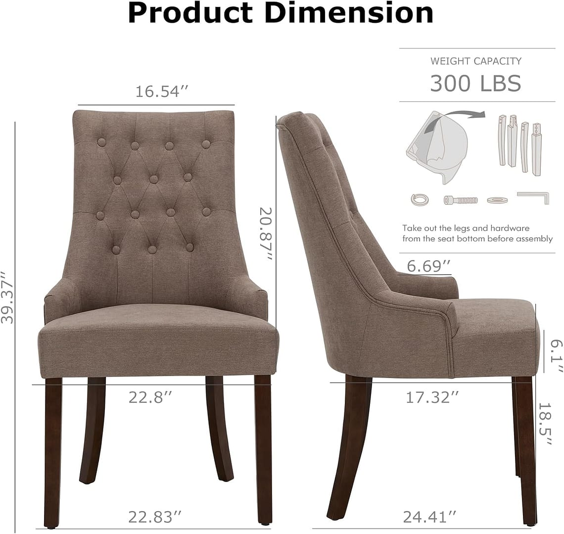 COLAMY Wingback Upholstered Dining Chairs Set of 2, Fabric Side Dining Room Chairs with Tufted Button, Living Room Chairs for Home Kitchen, Taupe