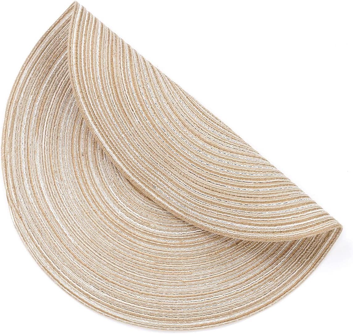 SHACOS 15 inch Round Braided Placemats Set of 6 Non Slip Heat Resistant Round Table Mats Washable Place Mats for Dinner Party Table Decoration (Beige, 6)