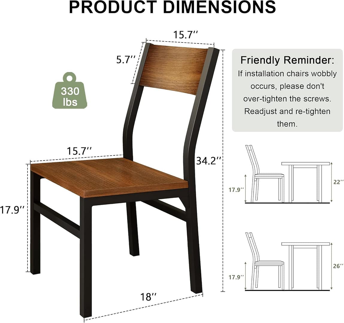 Feonase Dining Chairs Set of 6, Modern Kitchen Chairs with Ergonomic Backrest, MDF Board and Metal Legs, for Dining Room, Kitchen and Living Room, Easy Assembly, Walnut