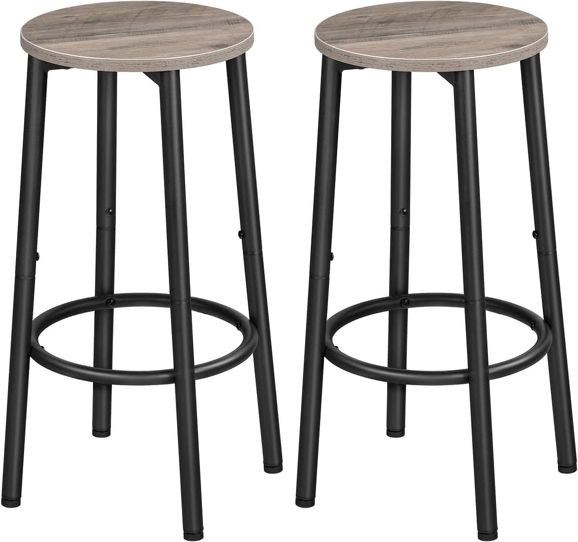HOOBRO Bar Stools, Set of 2 Bar Chairs, Kitchen Round Height Stools with Footrest, Breakfast Bar Stools, Sturdy Steel Frame, for Dining Room, Kitchen, Party, Easy Assembly, Greige BG03BY01