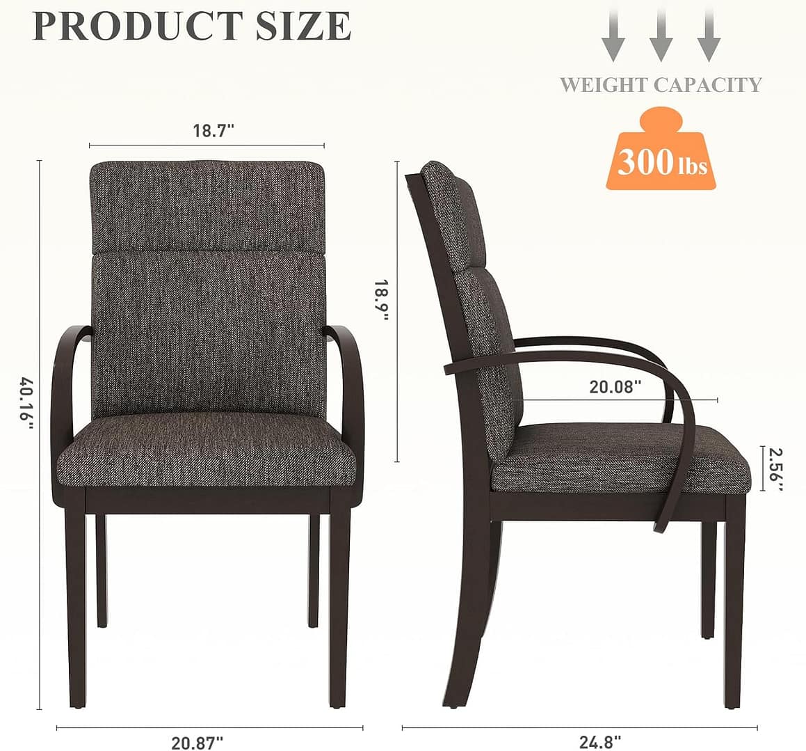 COLAMY Wooden Dining Chairs Set of 2, Modern Large Kitchen Side Chairs, Farmhouse Ladder High Back Dining Room Chair with Wide Seat, Curved Armrests – Brown