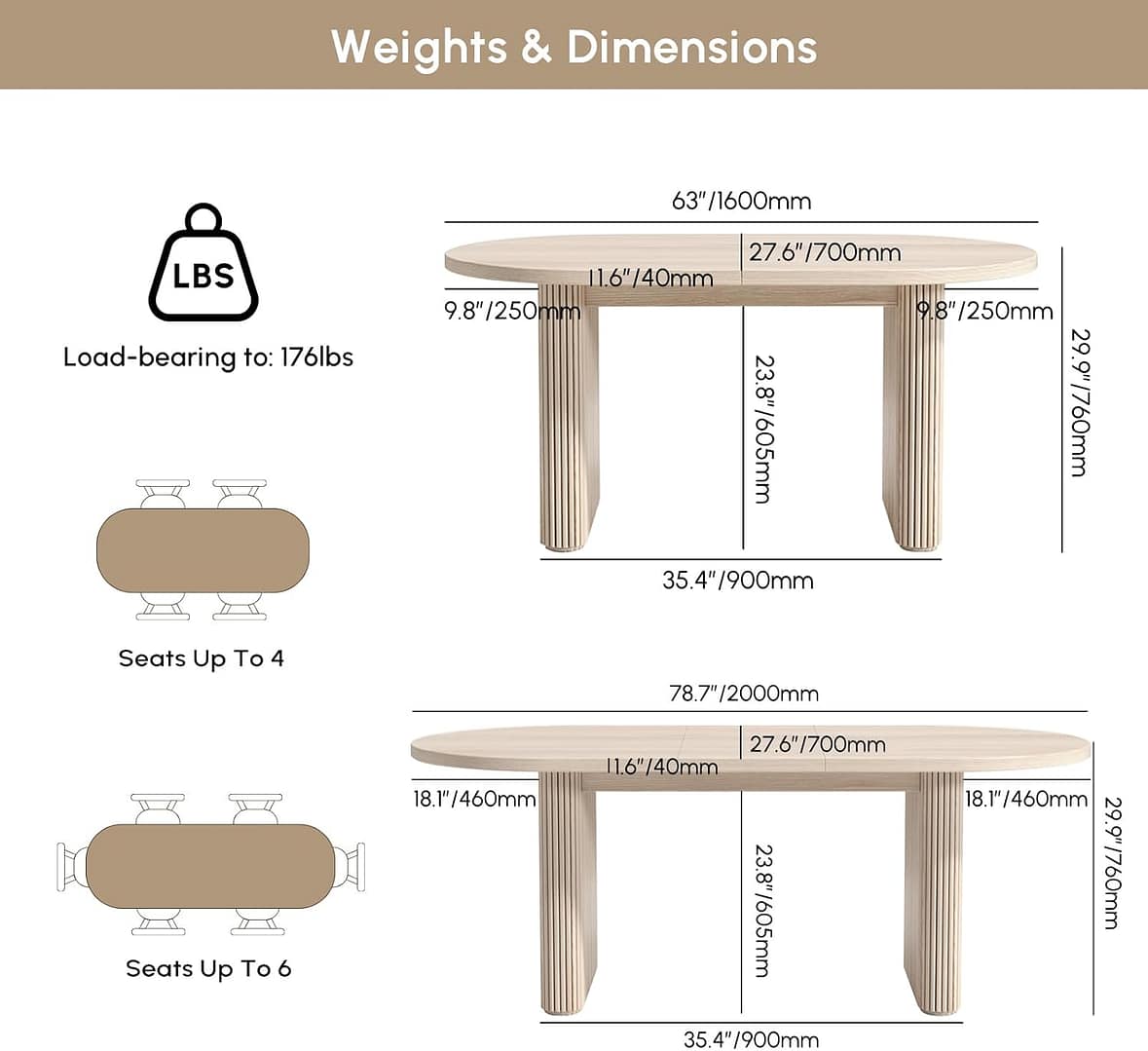 homary Oval Dining Table for 4-6, 63″-79″ Extendable Kitchen Table, Japandi Wooden Dining Room Table with Pedestal Base
