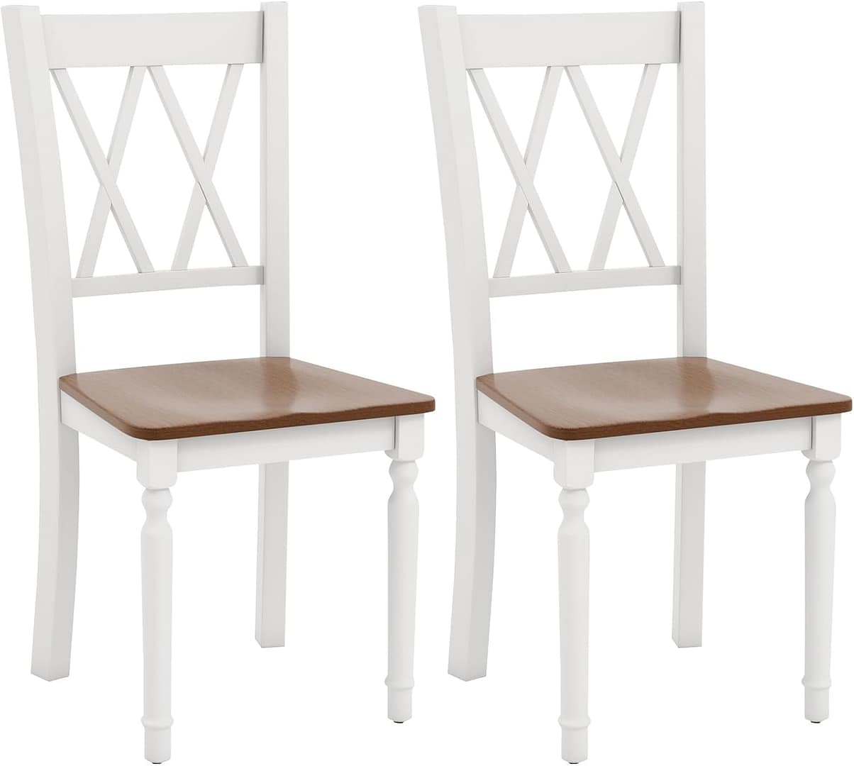 Giantex Dining Room Chairs Set of 2 White, Wooden Farmhouse Kitchen Chairs with Rubber Wood Seat, Acacia Wood Legs, Max Load 360 Lbs, Heavy Duty Wood Armless Dining Chairs with High Back