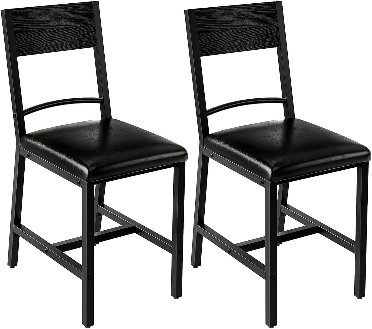 HOOBRO Dining Chairs Set of 2, Upholstered Mid Century Modern Kitchen Dining Room Accent Chairs with Faux Leather Cushion Seat & Metal Legs for Kitchen, Black BB36CD01